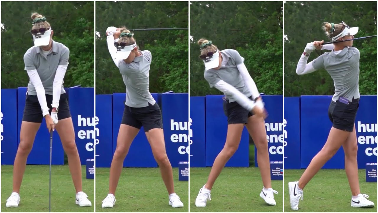 Nelly Korda mid-swing